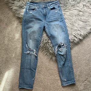American Eagle Light Wash Ripped Mom Jeans